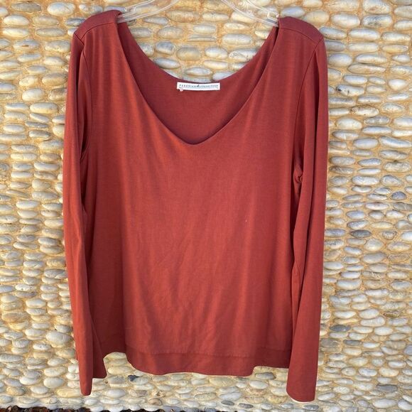 Peruvian Connection Burnt Orange Double Layer Viscose Jersey Shirt Top Tee Small - Picture 1 of 4